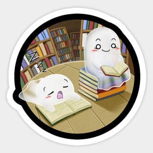 Kawaii ghosts in a library Sticker